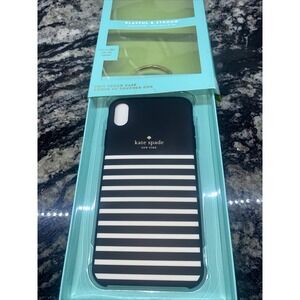 NIB Kate Spade New York Black/Cream Feeder Stripe  Case, iPhone‎ XS & X